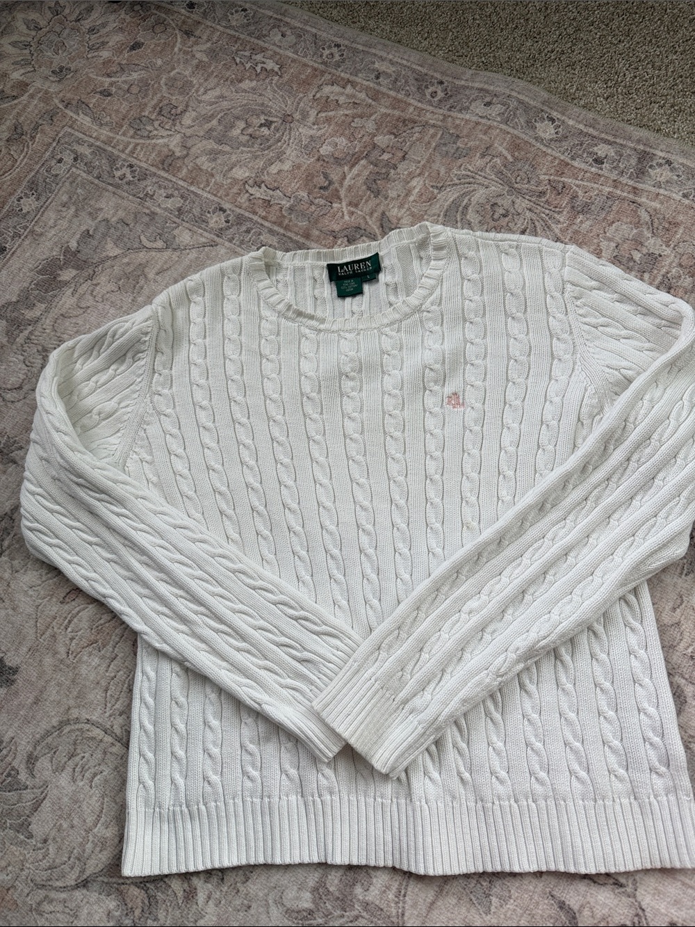 Lauren Ralph Lauren Cable-Knit Cotton Crewneck Sweater Large